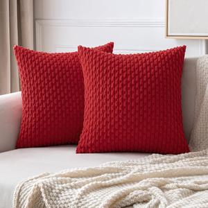 MIULEE Red Throw Pillow Covers Soft Corduroy Decorative Set of 2 Boho Striped Pillow Covers Pillowcases Farmhouse Home Decor for Couch Bed Sofa Living Room 20x20 Inch