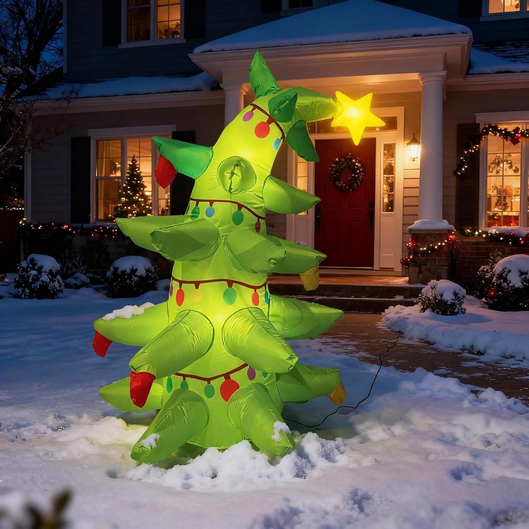 Mepase 4.9 ft Christmas Inflatable Outdoor Decoration, Green Monster Inflatable Christmas Tree with LED Lights, Curved Xmas Green Tree Blow up Decor for Yard, Lawn, Garden, Car Roof, Golf Cart Parade