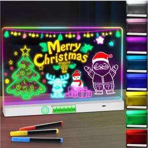 LED Note Board with Colors, Rechargeable Acrylic Dry-Erase Board, 8-Color Luminous Acrylic whiteboard Calendar, Art Board, Suitable for classrooms/ Offices/ Home Decoration/ Gifts (Horizontal)