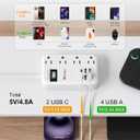 6 USB(2 USB C) Travel Power Strip- Flat Plug Extension Cord 3 Feet with 4.8A 24W USB Charging Station and 4 Outlets, 3 FT Short Extension Cord Portable for Travel Cruise Office College Dorm
