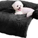 HachiKitty Dog Sofa Bed Cover, Plush Couch Protector, Washable Pet Mat (Large Black)