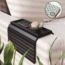Sofa Arm Tray,Bamboo Folding Couch Arm Tray,Sofa Armrest Trays with Anti-Slip Pad for Drinks,Snacks,Phone,Remote ControlBlack