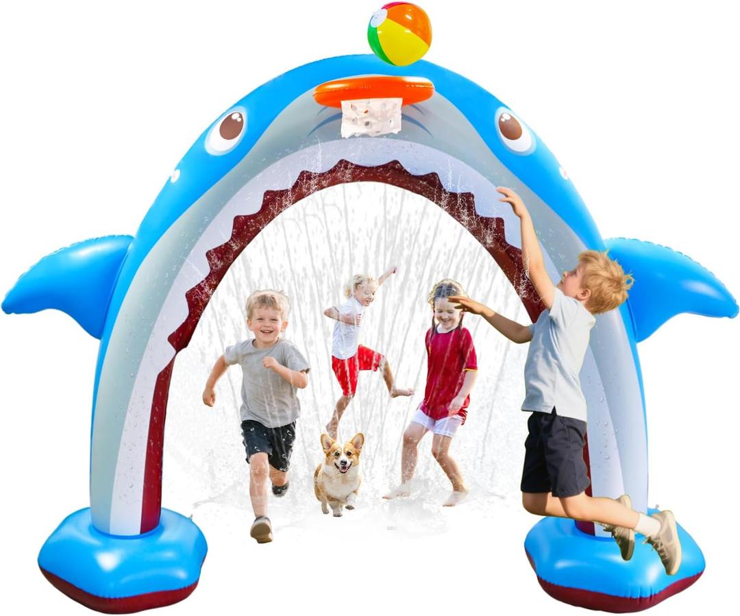 11Ft Inflatable Shark Sprinkler, Large Shark Arch Sprinkler Toys for Summer Outdoor Backyard Yard Lawn, Perfect Inflatable Shark Sprinkler Water Park Toy Games for Boys Girls (132" x 83")