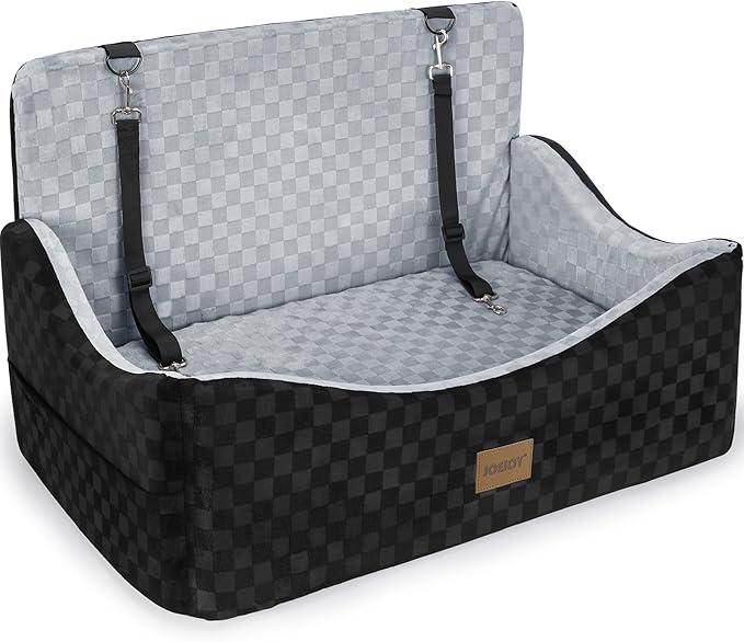 JOEJOY Dog Car Seat for Large Dogs Reversible DualSided Travel Dog Car Bed with Memory Foam, Washable Pet Booster Seat for Dogs up to 55 lbs or 2 Small Dogs, 2 Safety Leashes, Grey