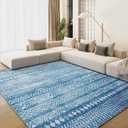 Engiw Blue Boho 8x10 Area Rugs for Nursery Playroom Soft Rugs for Living Room Bedroom Dining Room Washable Non Slip Cozy Neutral Rug for Kids Baby Boy Toddler