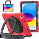 for iPad (A16) 11th/10th Generation Case 2025/2022 (11/10.9),Heavy Sturdy Shockproof Kids Case with Screen Protector, Rotating Stand/Pencil Holder/Shoulder Strap - (Red)