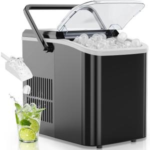 OLIXIS Countertop Ice Maker Machine with Handle, Auto-Cleaning Portable Ice Maker with Basket & Scoop, 26lbs in 24Hrs & 9 Ice Cubes in 6 Mins, 2 Ice Cube Sizes, for Home Party Camping RV, Black