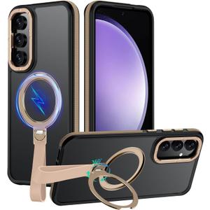 for Samsung Galaxy S23 FE Case with 360Spin Magnetic Stand-Finger Strap, [Fit for MagSafe][Mil-Grade Protection],Non-Slip Shockproof Rugged Ring Holder Matte S23 FE Phone Case (Desert Gold)