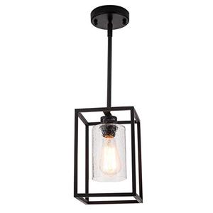 VILUXY Black Pendant Lights Kitchen Island Farmhouse Seeded Glass 1-Light Dining Room Pendant Lamp Fixtures Metal Cage Hanging Lights for Over Sink