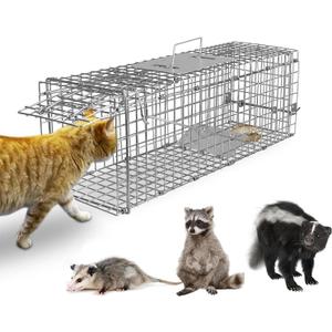23.3" Live Animal Cage Trap,Collapsible Galvanized Wire with Pedal Triggers,Indoors/Outdoors Humane Cat Trap for Stray Cats,Squirrel,Raccoons,Mouse,Groundhogs, Foxes,Armadillos (white-23.3")