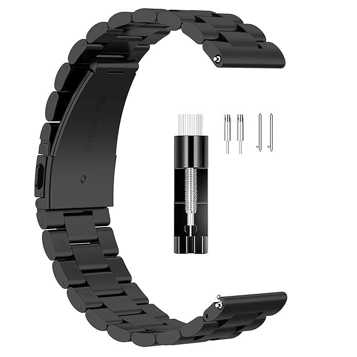 Classic Stainless Steel Metal Band for Amazfit Bip 6/Bip 5/GTR 4 3 Pro/GTR 4 3 2 2E/GTR 47mm Smart Watch Bracelet with Adjustment Tool for Huawei Watch 4/4pro/GT 5 3 46mm/GT 3 2 Pro/GT 2e/GT 46mm/Watch 3/Stratos 3 2 Pace