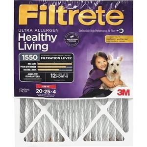 Filtrete 20x25x5 (4.31 Actual Depth) Mpr 1550 Pleated Ac Furnace Air Filter, Healthy Living Allergen Reduction