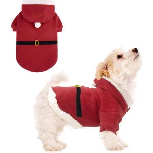 EXPAWLORER Christmas Dog Hoodie - Santa Claus Christmas Costume Outfit, Pet Winter Sweater Coat, Puppy Party Clothes Apparel for Small Medium Dogs S