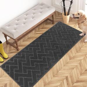 PURRUGS Dirt Trapper Door Mat 24" x 59", Non-Slip Machine Washable Entry Rug, Shoe Scraper, Dog Doormat, Super Absorbent Welcome Mat for Front & Back Door, Muddy Wet Shoes & Paws, Charcoal