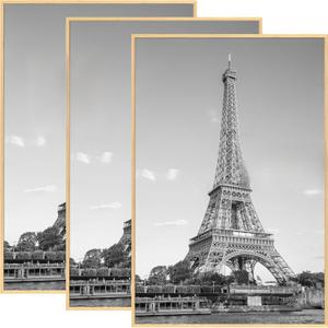 upsimples 24x36 Poster Frame Natural 3 Pack, Scratch-Proof Picture Frames 24 x 36 for Photo Gallery - Slide-In Strips, Horizontal or Vertical Wall Mounting