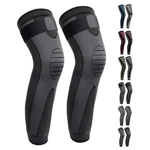 SKDK Full Leg Sleeves Long Compression Sleeve Knee Protect, for Man Women Basketball, Arthritis Cycling Sport Football, Reduce Varicose Veins & Swelling of Legs, Black-Updated,Large (1 Pair)