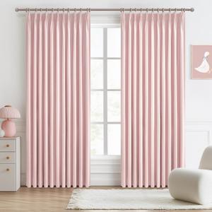 Baby Pink Blackout Curtains 70 Inches Extra Wide Pinch Pleated for Grils Bedroom 2 Panels Set,Cute Viral 70 Inch Curtain for Sliding Glass Doors Thermal Large Window Heavy Drapes (W70xL96x 2 Panels)