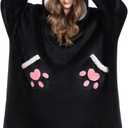 OLAOLA Wearable Blanket Hoodie for Adults - Oversized Animal Hooded Blanket - Soft Warm Cozy Sherpa Fleece Sweatshirt (Adult-black Cat)