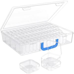 Bead Organizer with Handle, 60Pcs Small Clear Bead Storage Boxes with Labels, Large Craft Case and Mini Plastic Dispensing Containers for Jewelry Making Diamonds Arts Screws Seeds Small Parts (1 Pack - 60 Pcs (2.16" x 2.16" x 0.78"))