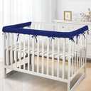 Aiewale 3 Pc Crib Rail Cover Sets,Reversible Teething Guard,Soft Anti-Collision Strip Corner Cover, (Breathble-Blue018)