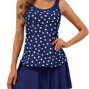 SEAFORM Women's Two-Piece Tankini Swimsuits Tummy Control Bathing Suits False Two-Piece Tankini Top with Swim Dress for Women (Blue, L)