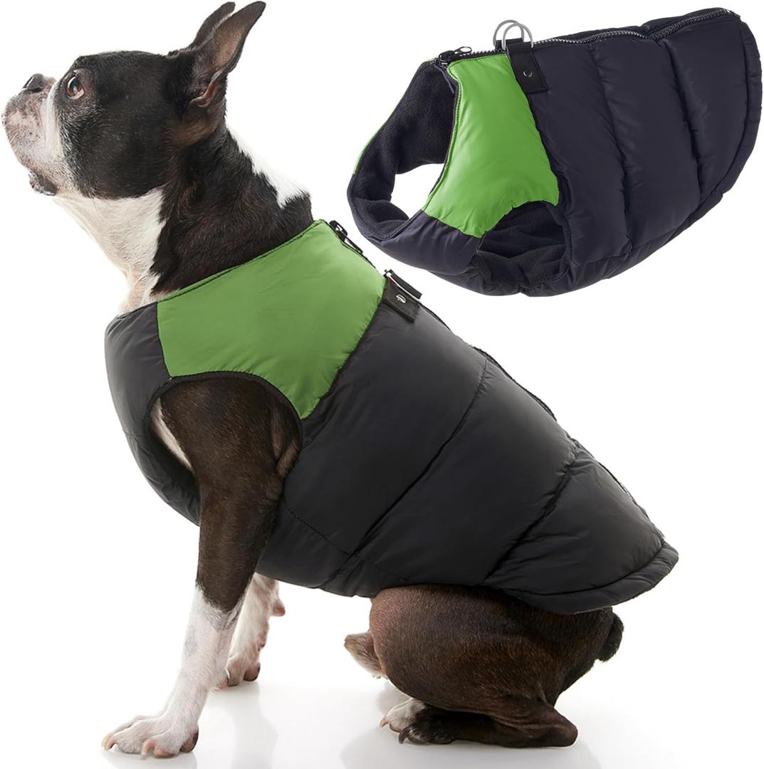 Gooby Padded Vest Dog Jacket - Green, X-Large - Warm Zip Up Vest Fleece Jacket with Dual D Ring Leash Water Resistant for XL Dogs