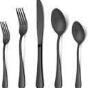 LIANYU 20 Piece Matte Black Silverware Set, Stainless Steel Black Flatware Cutlery Set for 4, Fancy Kitchen Utensil Tableware for Home Restaurant Party, Satin Finish, Dishwasher Safe