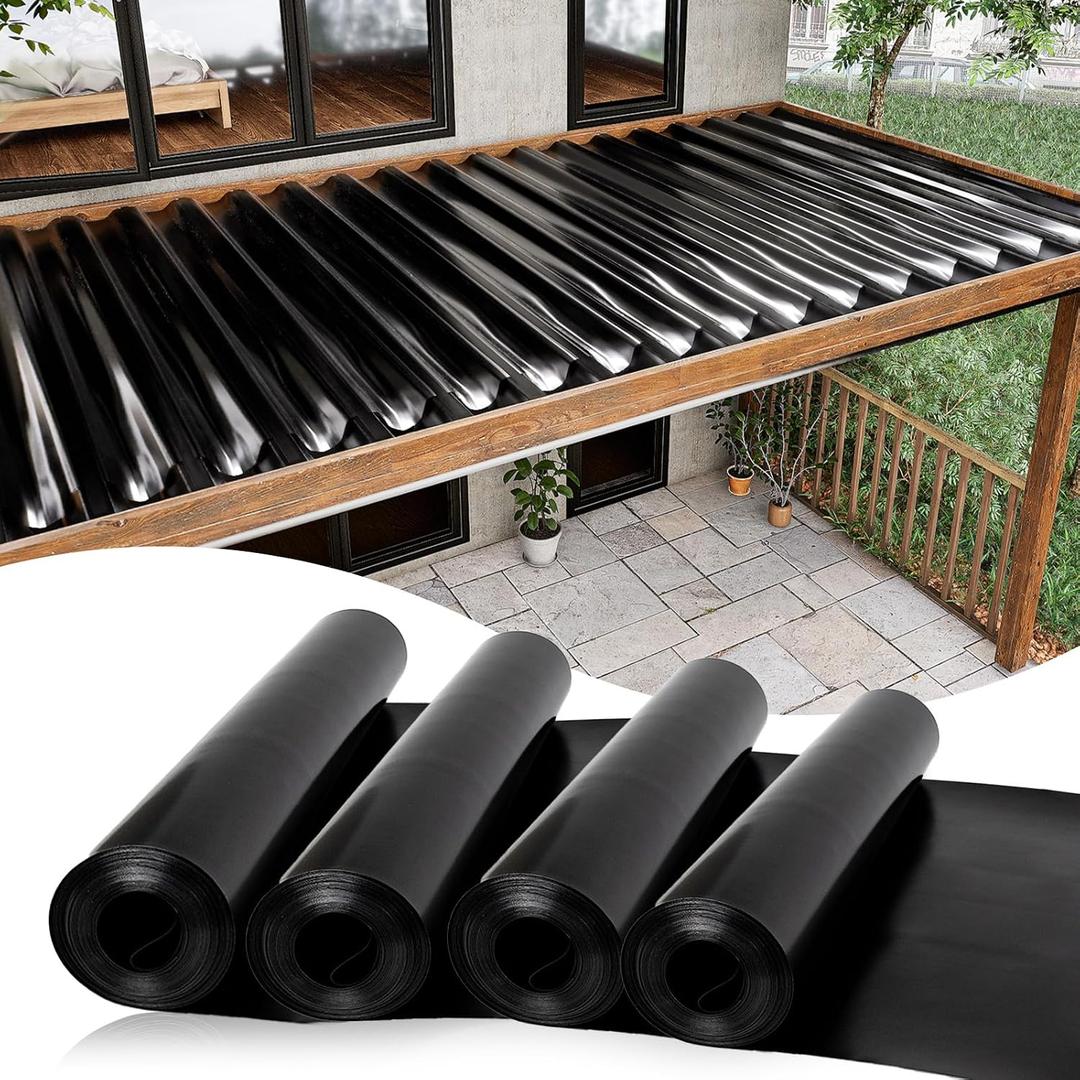 Muzata 4PCS 50FT Black Under Deck Drainage System Trough HDPE Waterproofing Membrane Fit for 16 Joist Spacing M081
