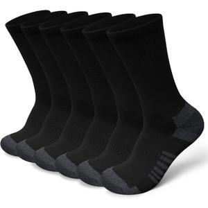 Cotton Crew Socks for Work Hiking, Thermal Warm Winter Boot Sock Cushioned Moisture Athletic Sports Running (6 Pairs) (X-Large, Black)