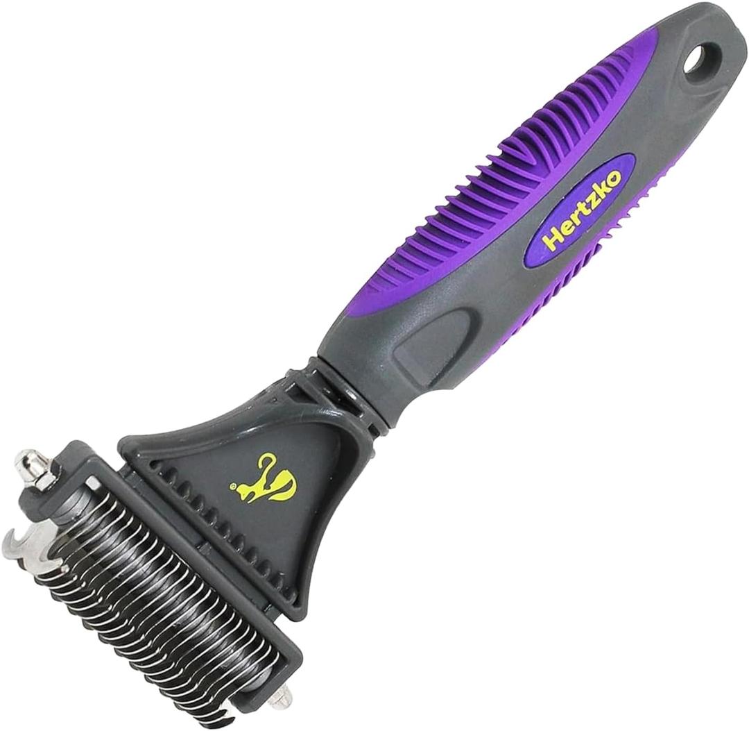 Hertzko Cat Dematting Tool Double Sided Dog and Cat Dematting Comb - for All Pets - Effortlessly Removes Tangles, Mats, and Loose Fur - Safe, Easy Grooming for Cats and Dogs (Purple)
