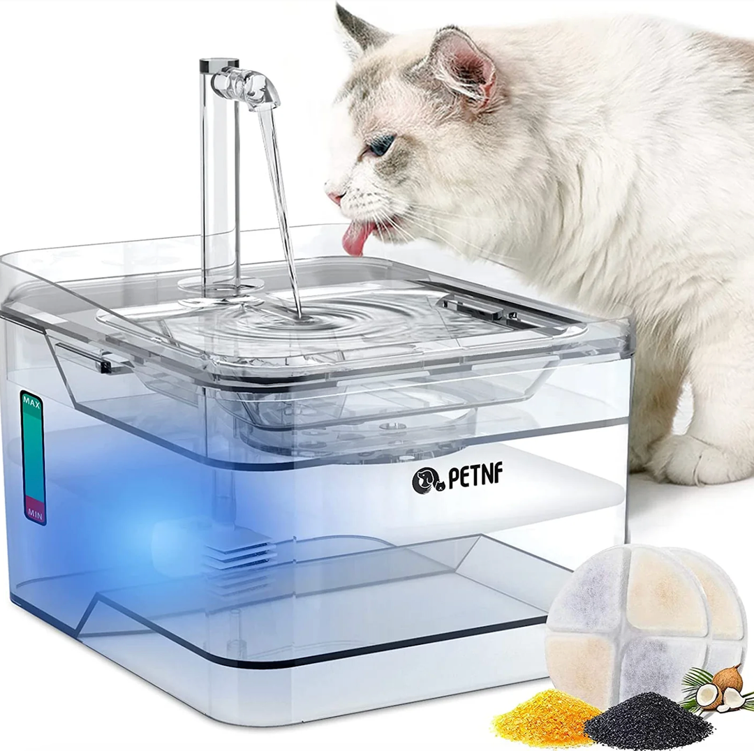 PETNF Transparent 3L/101oz Pet Water Fountain  Automatic Cat & Dog Dispenser with LED Light, Ultra Quiet Pump, 3 Flow Modes & 2 Filters