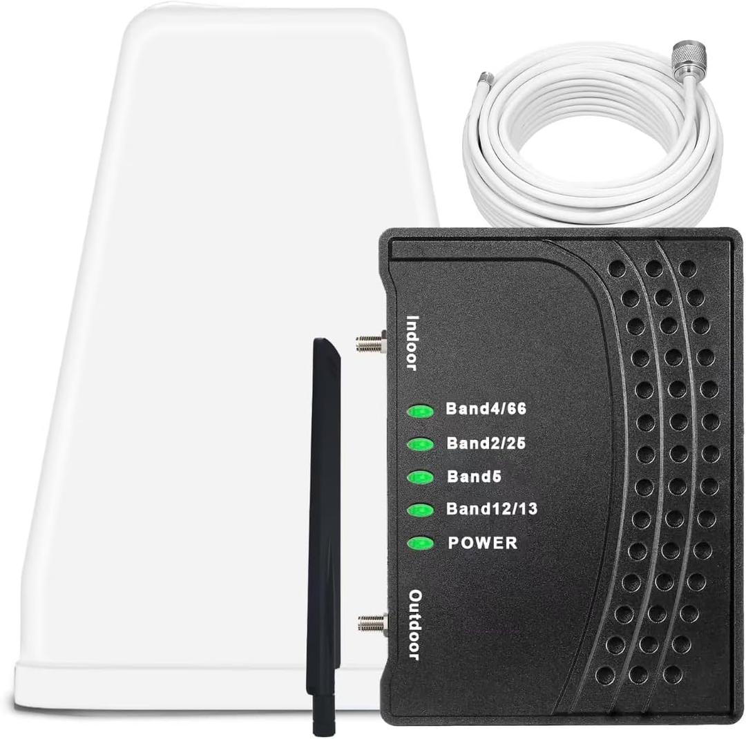 Cell Phone Booster for Home & Office,Up to 2,000 sq ft,Cell Phone Signal Booster with Band 66/25/2/4/5/12/13/17,Boost 5G 4G Data for All U.S. Carriers FCC Approved