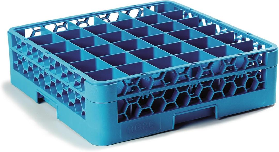 Carlisle FoodService Products Opticlean Divided Glass Rack with 36 (4.75 x 2.91 Inch) Compartments for Kitchen and Restaurant, Plastic, 19.88 x 19.88 x 5.50 Inches, Blue