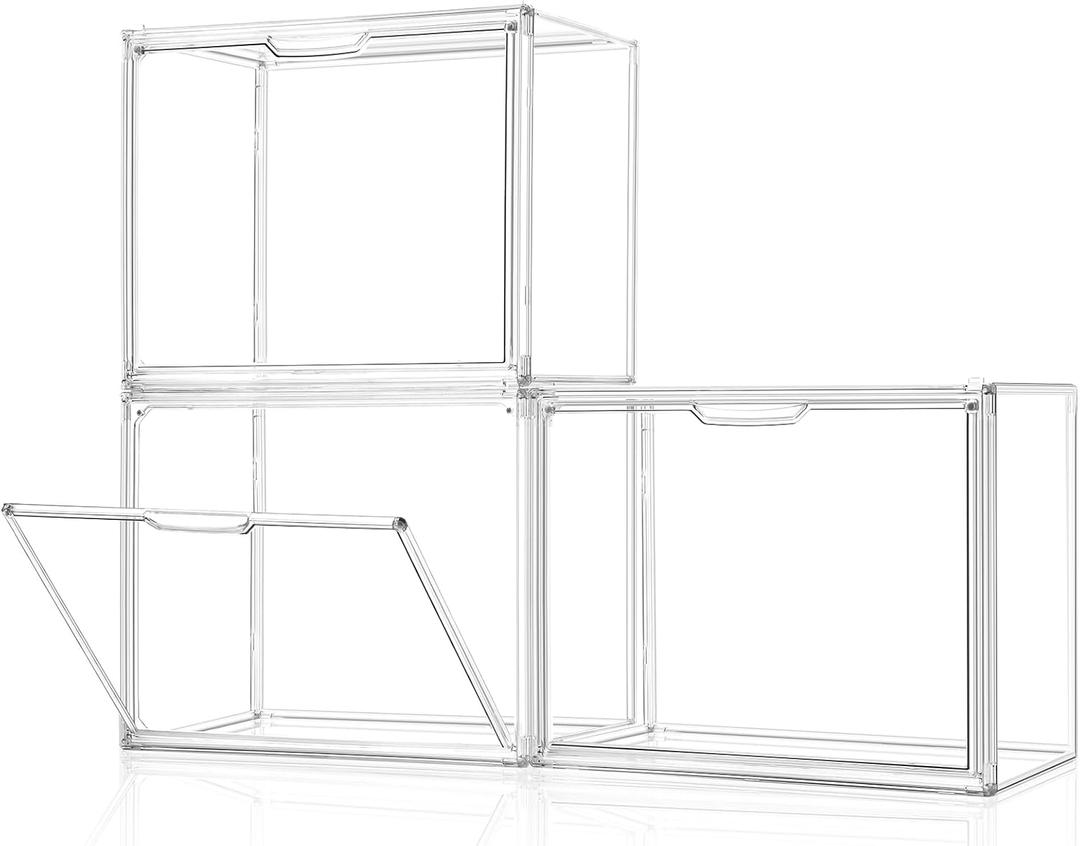 Purse Organizer for Closet, Purse Storage Organizer for Handbag Organizer, Clear Acrylic Display Case with Magnetic Door, Plastic Storage Bins for Book, Collectibles, Cosmetic (Pack of 3)