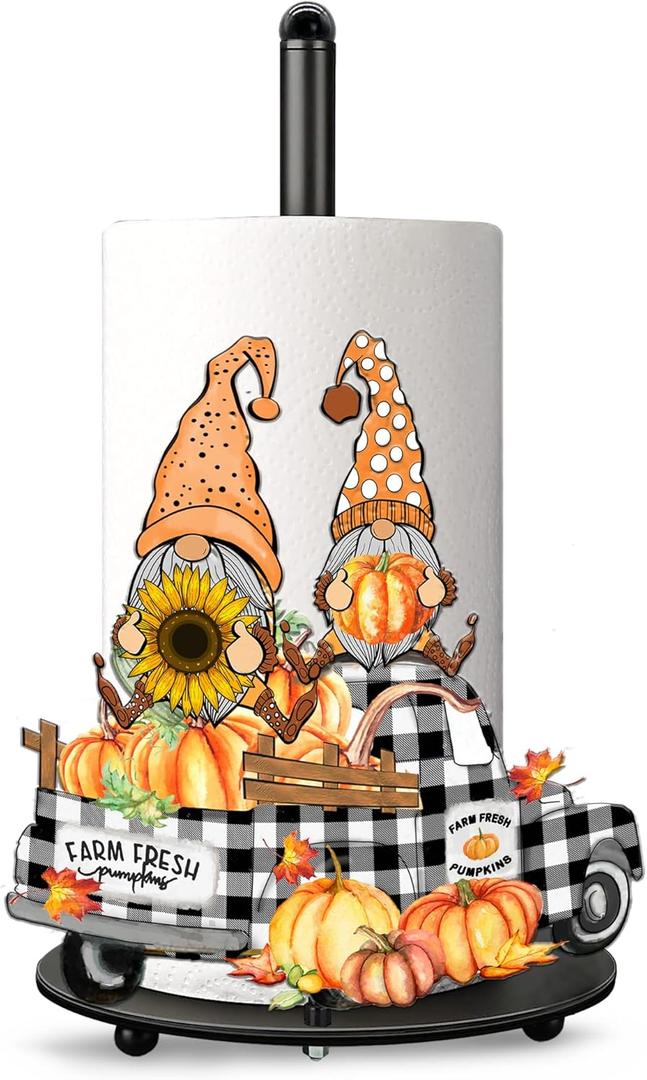 Bonsai Tree Fall Bathroom Decor, Thanksgiving Kitchen Decor, Thanksgiving Fall Decorations for Home Indoor, Autumn Truck Pumpkin Gnome Decorations Paper Towel Holder