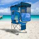 Beach Chair with Canopy Shade, Folding Camping Chair Support to 330LBS, Outdoor Chair with Cup Holder & Cooler Bag for Travel Hiking, 23.6 inches x 36.6 inches x 50 inches