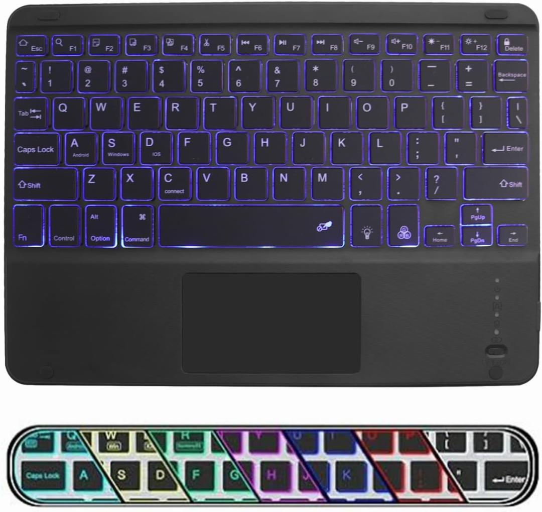 Portable Bluetooth Keyboard for ipad, Bluetooth Keyboard with Touchpad Slim 7 Colors Backlit Built in Rechargeable Battery for iOS Android Windows Tablets PC Smartphone Devices(Black)