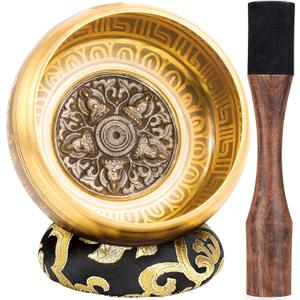 Tibetan Singing Bowls, Authentic Meditation Sound Bowls Handcrafted in Nepal for Yoga, Chakra Healing, Mindfulness, Self Care Spiritual Gifts for Women (6" Buddha-Sunflower)