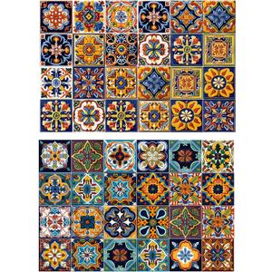 48Pcs Tile Sticker Peel and Stick, Kitchen Wall Decals Stick on Tile Adhesive Stickers, Moroccan Decor for Home, Wall Decals for Bathroom Staircase 4"x 4"