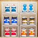 10 Pack Shoe Organizer, Stackable Shoe Box with Magnetic Door, Foldable Space-Saving Shoe Storage for Closet, Entryway, Under Bed, Durable Shoe Cabinet & Rack, white