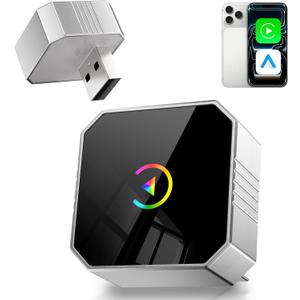 2026 Wireless CarPlay Adapter for iPhone  Android Auto Mini Wired to Wireless Apple Car Play Adapter Plug & Play Compatible for iPhone iOS 10+ Android 11+ with After 2016 Cars (Silver)