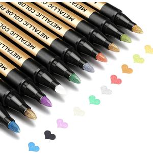 JR.WHITE Metallic Paint Markers, 10 Colors for Scrapbooking, Rock Painting, Black Paper, Photo Album, DIY Arts & Crafts, Glass, Wood, Graduation Scrapbook Supplies, Card Making