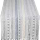 DII Farmhouse Braided Stripe Table Runner Collection, 15x72 (15x77, Fringe Included), Cool Gray