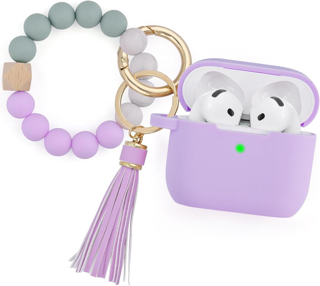 Filoto Compatible with AirPods 4 Case - Soft Silicone Cover with Bracelet Lanyard and Keychain, Shockproof and Scratch-Resistant, Cute Design for AirPods 4th Generation(Lavender)