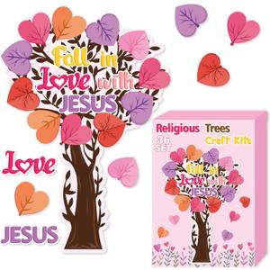 BeYumi Valentine Heart Trees Craft - 36Pcs Valentine's Day Religious Heart Trees Craft Kits Fall in Love with Jesus Ornaments DIY Thankful Love Party Supplies School Classroom Fun Activities for Kids