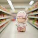 Clothes for Labubu - 5 Pieces Clothing Set for 15cm&17cm Labubu, Cute Dolls Outfits for Girls, with Headband + Undershirt + Overalls + Shoes + Milk Bottle(Pink)