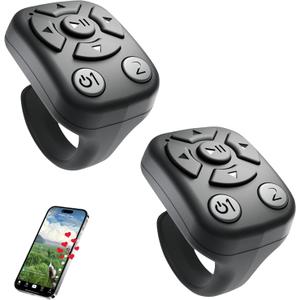 TikTok Scrolling Ring - Bluetooth Remote for TikTok Clips & Tunes, iPhone-Compatible Fingertip Wireless Bluetooth Controller, Ideal for iPad, iOS & Android, with Lively Camera Shutter(Black, 2Pcs)