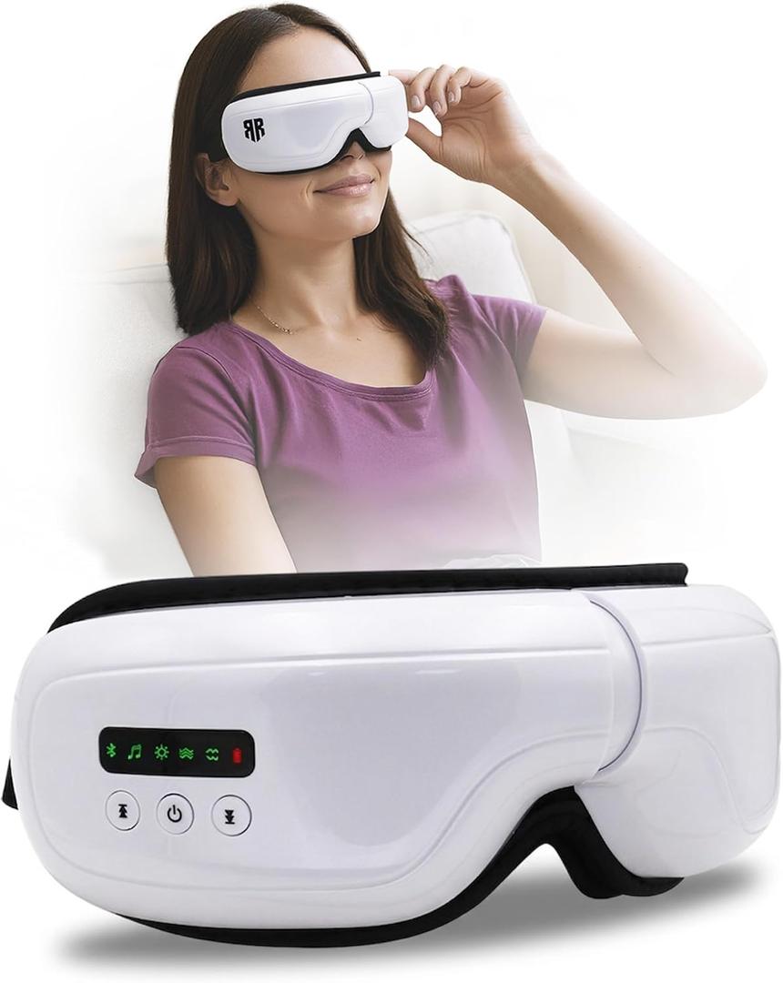 Eye Massager with Heat & Compression, 5 Massage Modes, Bluetooth Music, Foldable Massager for Eye Strain Relief, Relaxation & Better Sleep, Heated Eye Mask, Migraine Relief Device, Gifts for Women/Men