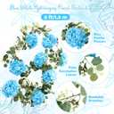 6ft Light Blue Hydrangeas Artificial Floral Garland with Greeny Eucalyptus, Spring Wreath Fake Flowers Vines for Wedding Wall Arch Ceremony Home Table Centrepiece Backdrop Party Decorations