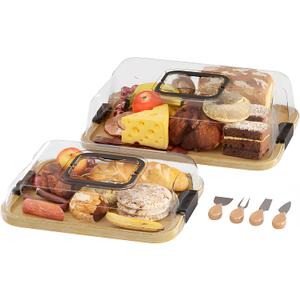 2-Pack Charcuterie Board with Lid 4" Heightened Lid - 14.2" & 13.4" Bamboo Trays Entertaining - Housewarming Warming Gifts New Home, Gifts for Women - Large Food Platter (Dimensions: 14.5" x 11" x 4.5" | Code: DG-L&M)